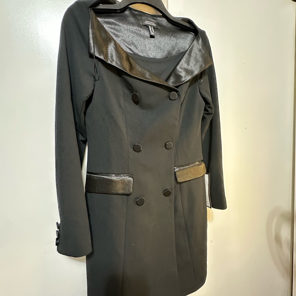 Adrianna Papell Black Satin-Trim Trench Coat